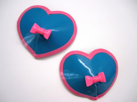 Heart Latex Pasties with Bow and Trim