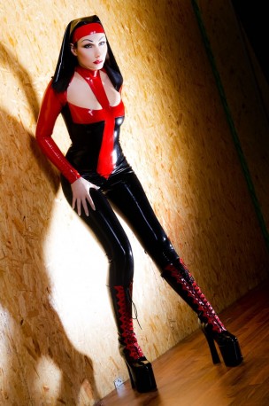 Savage Nun Cat Latex Catsuit